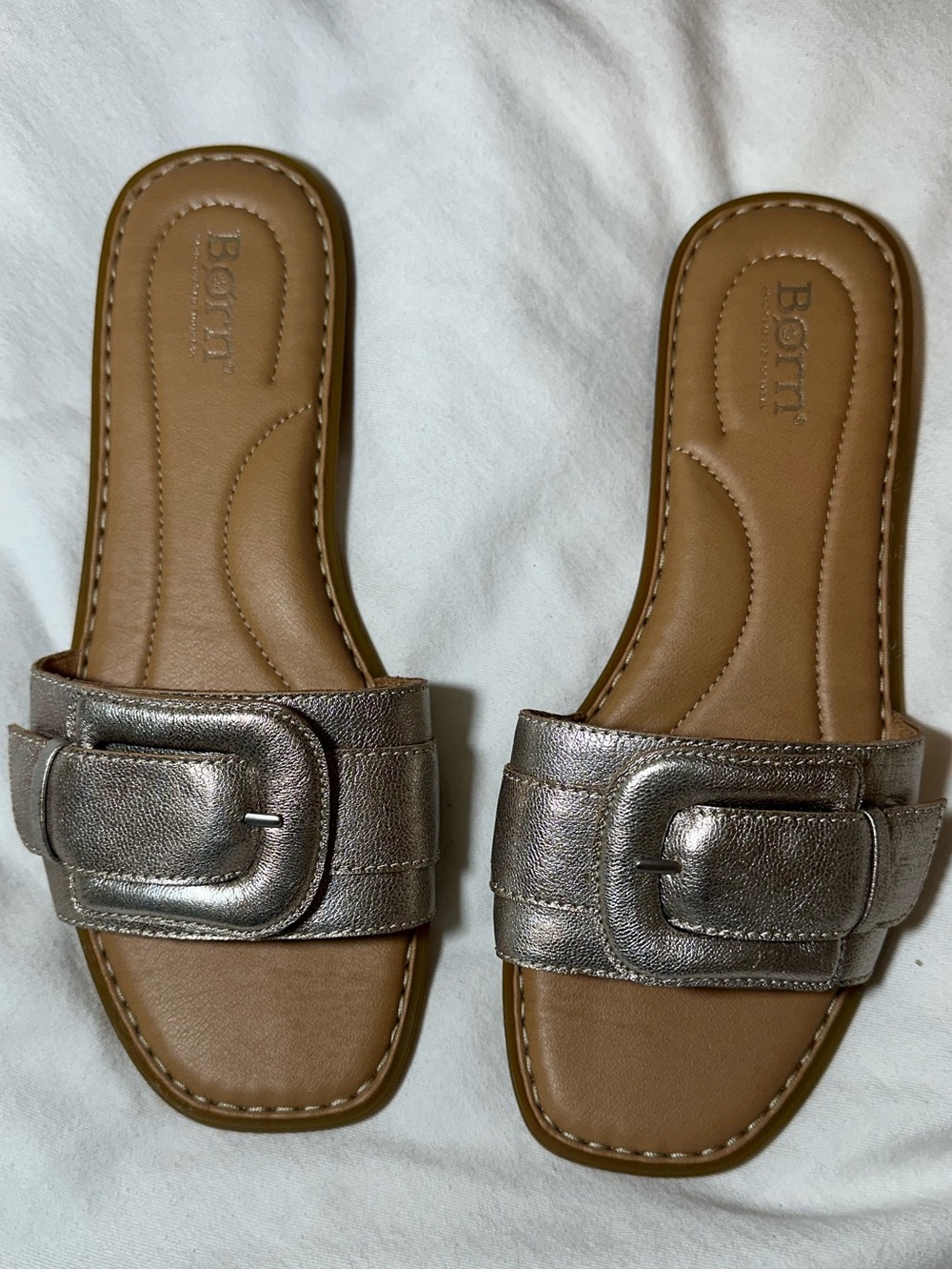 Born Metallic Buckle Slide Mules - Silver